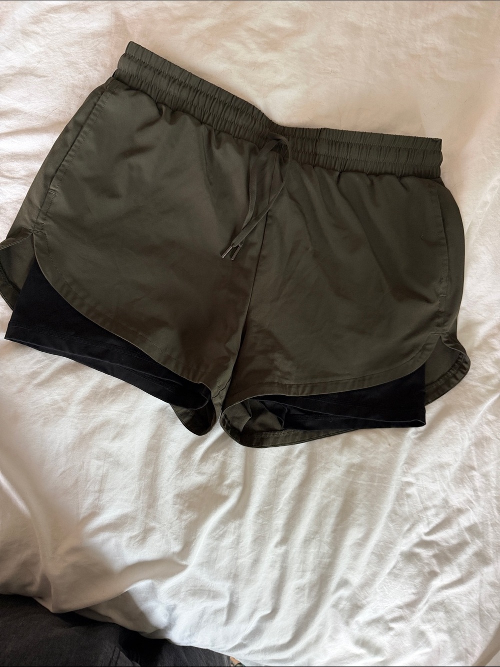 Women’s Olive Athletic Shorts with Black Liner